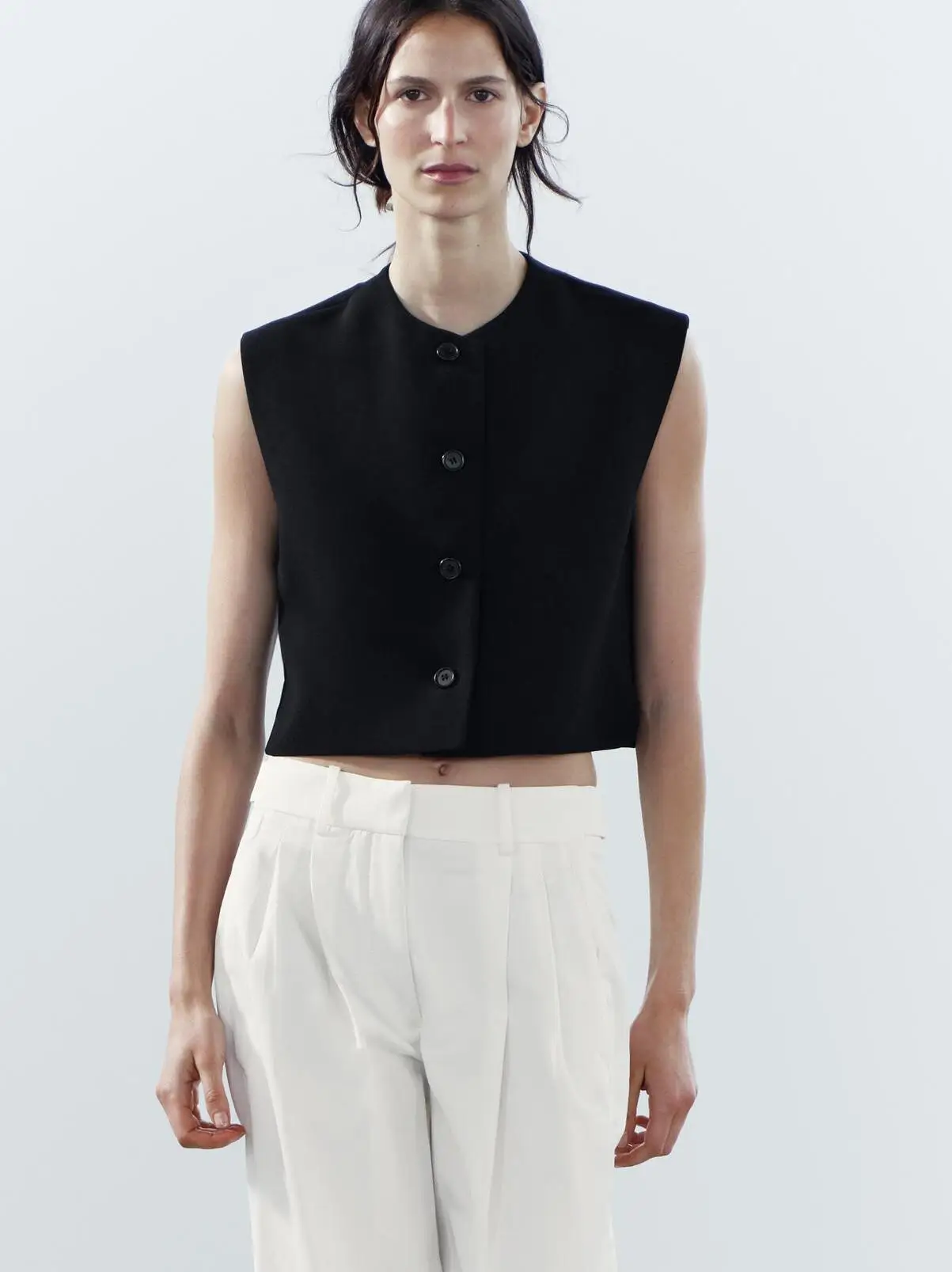 

Летний новый женский универсальный жилет на одной пуговице 327588 253278, модный, из полиэфирного волокна, круглый вырез, средней длины