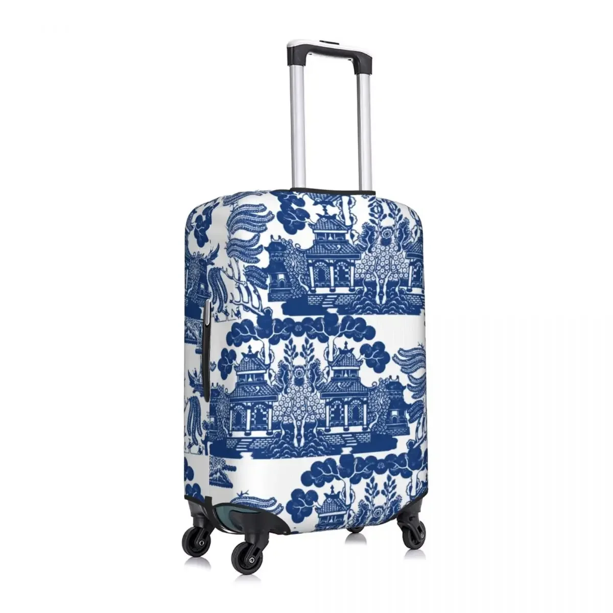 Custom Blue Willow Chinoiserie Blue And White Porcelain Inspiration Travel Luggage Cover Suitcase Cover Protector Fit 18-32 Inch