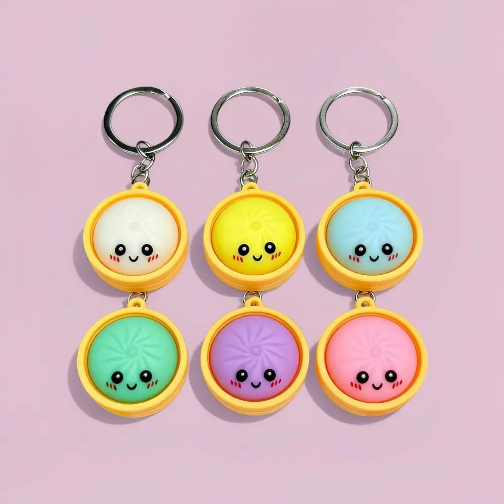 Mini Size Simulated Dumpling Keychain with Steamer PVC Dumplings Hanging Pendant Cute Cartoon Stress-relieving Toys Bag Pendant