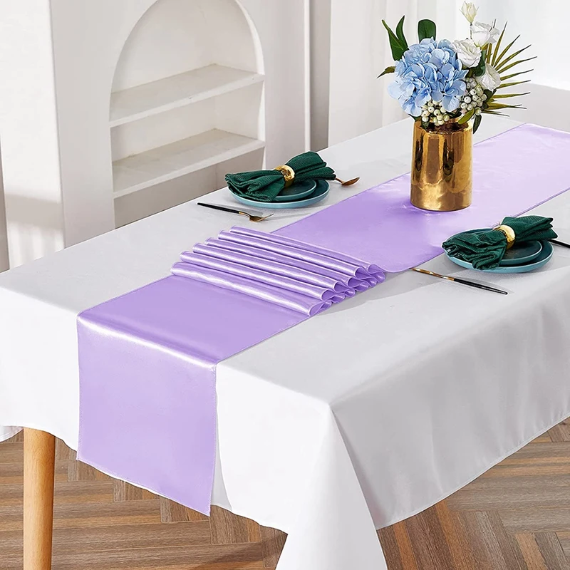 Pack Of 5 Satin Table Runner 12 X 108 Inch Long,Lavender Table Runners For Wedding,Birthday Parties,Banquets Decorations