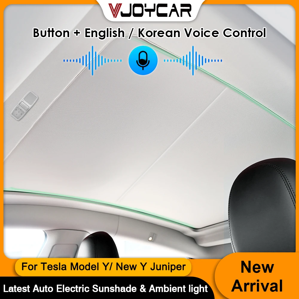 

Vjoycar Interior Sunroof Shade for Tesla Model Y New Y Juniper with Ambient Light Auto Electric Sunshade Button Voice Control