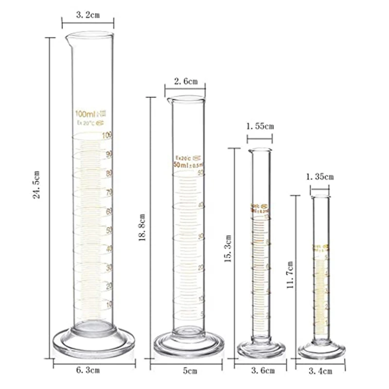 Glass Gradient Cylinder Set,Thick Laboratory Cylinder Measuring Cylinder,2 Glass Droppers,2 Brushes And Stirring Rods