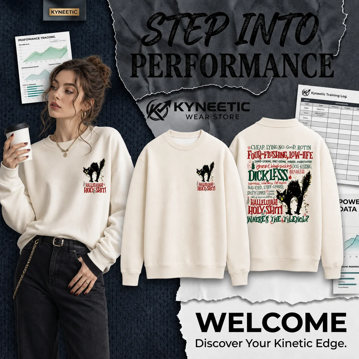 Funny Black Cat Meme Print Parent-Child Long Sleeve Sweatshirt Halloween Christmas Party Vintage Harajuku Crewneck Pullover Tops