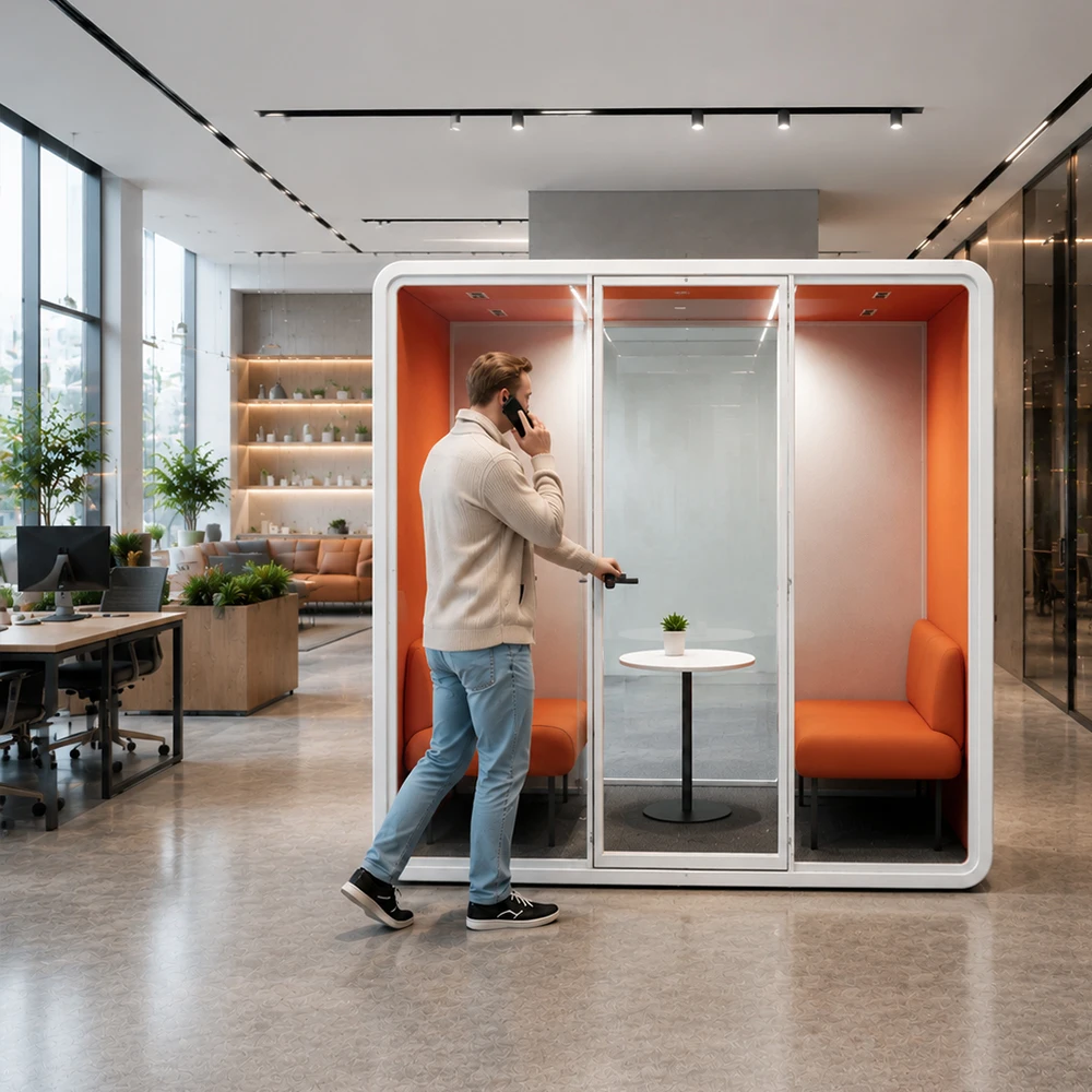 & Soundproof Office Pods 2 Person Acoustic Meeting Booth Glass Door Fabric Interior Modular CustomizableManufacturer Suppli