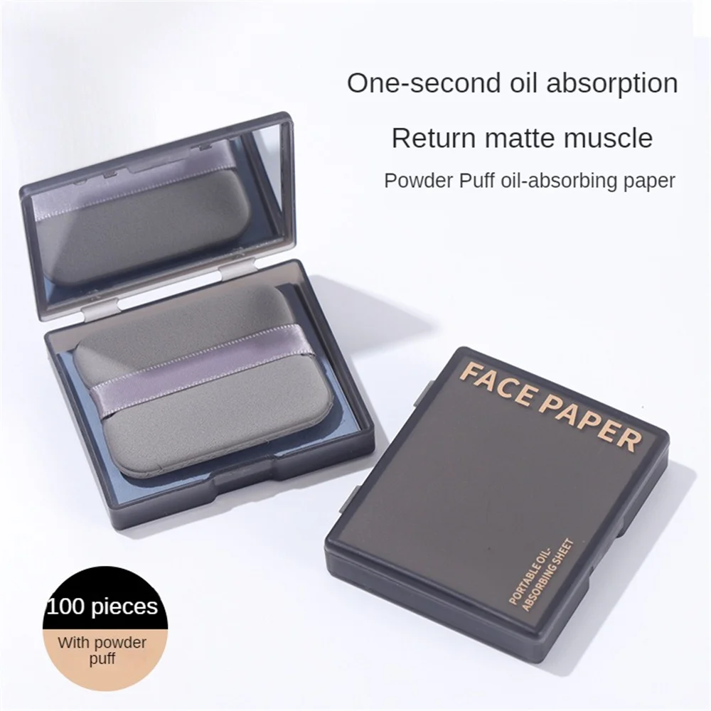 Oil Absorption Mirror Refreshing Convenient Generic Face Blotting Paper With Powder Puff Refreshing Face Storage Bamboo Charcoal