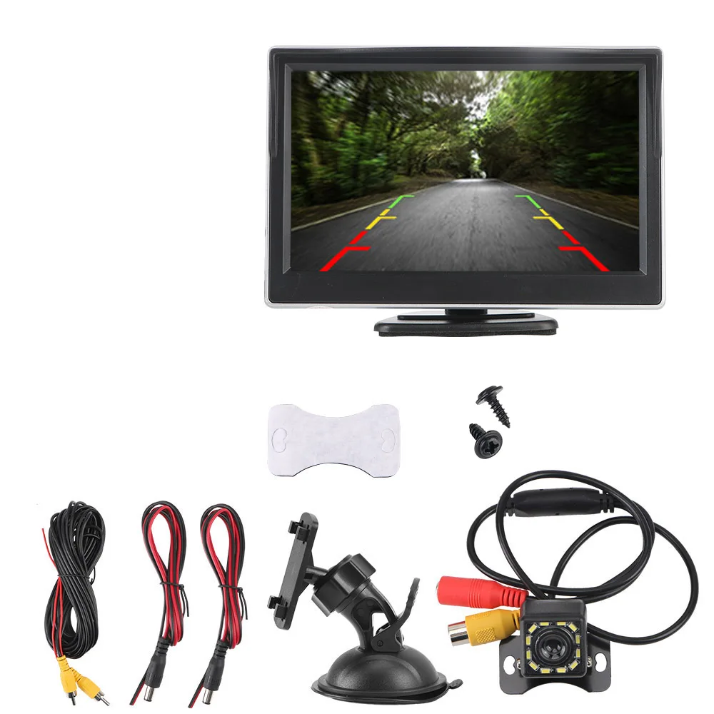 

Car Reversing Rearview Backup Camera Rear View Monitor 5 Inch Vehicle Camera 12 LED