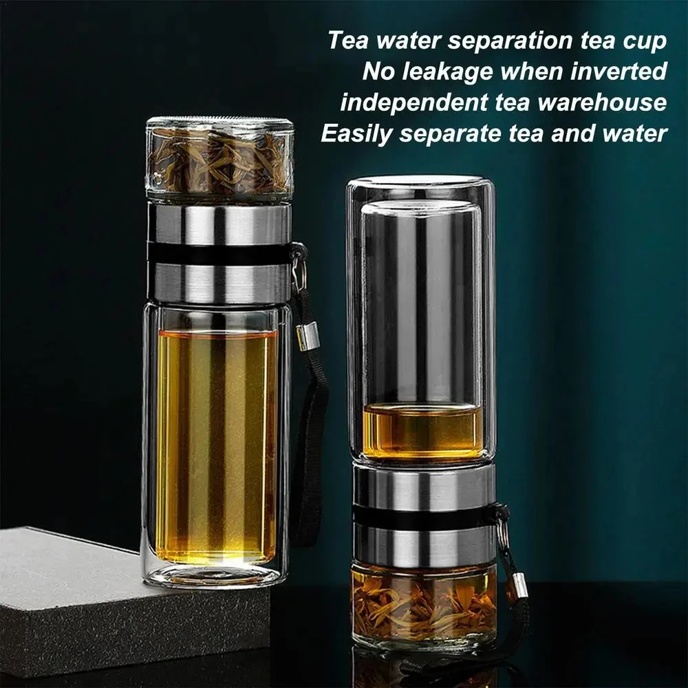 Glas-Teeinfusor-Flasche Auslaufsicherer Reisebecher Doppelwandige Teetasse Tragbare Teeinfusor-Wasserflasche, Wasser-Tee-Trennflasche – Detail 9