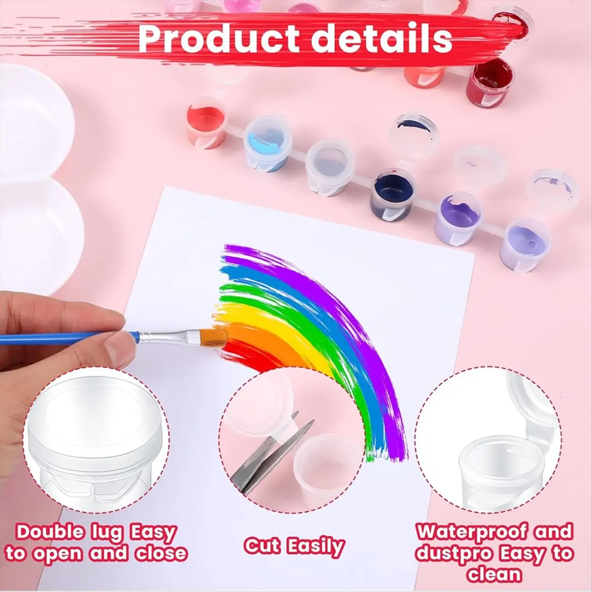 COFA 100 Strips 600 Pots Empty Paint Pots, Acrylic Paint Pots for Classrooms School Arts Crafts Painting Supplies, 3ml/ 0.1oz