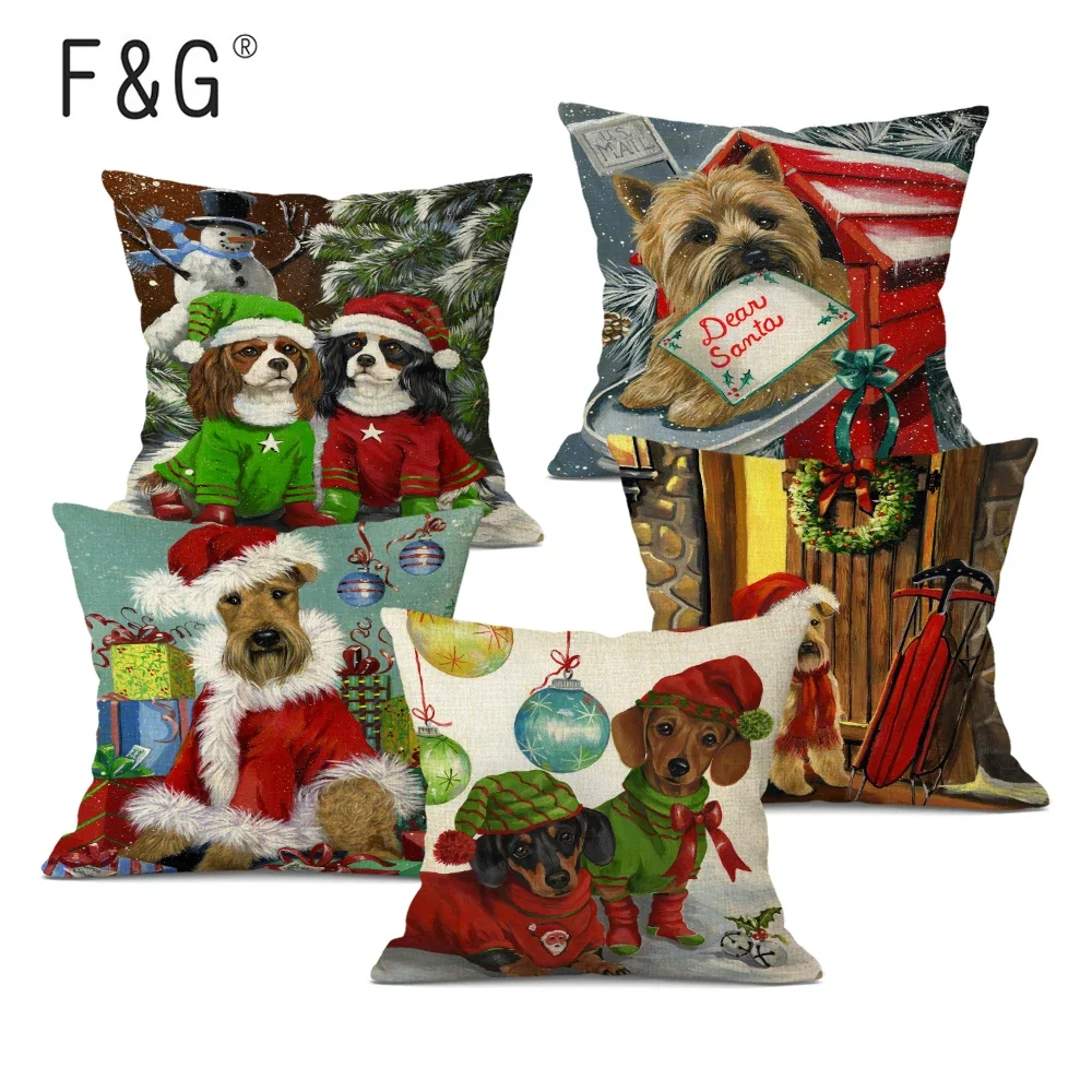 Christmas Cushion Cover Cute Xmas Dog Home Decorative Throw Pillow Case Sofa Home Decor Pillow Cover Merry Xmas Present