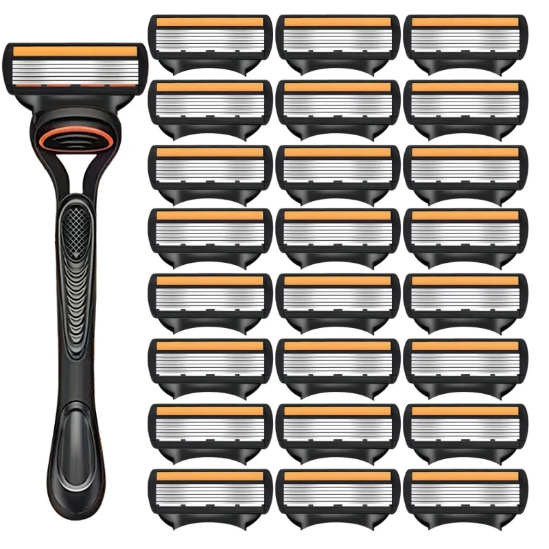 

Six-layer Razor Blade Razor Manual Stainless Steel Beard Knife Men's Vintage Razor Shaver Holder A Set of Knife Blades