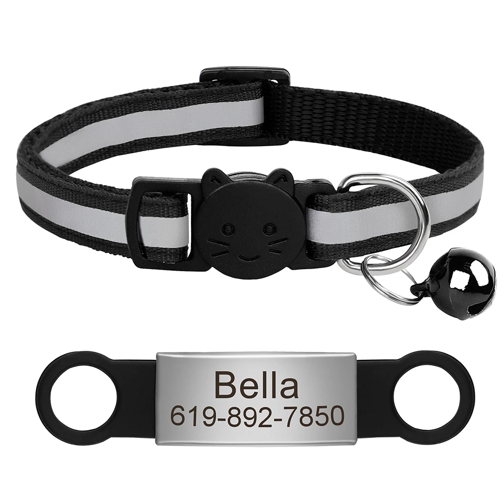 Aangepaste kattenhalsband Reflecterende kattenhalsband Gratis gegraveerd Puppy Kitten Huisdier ID Naambordketting met bel Anti-verloren voor katten