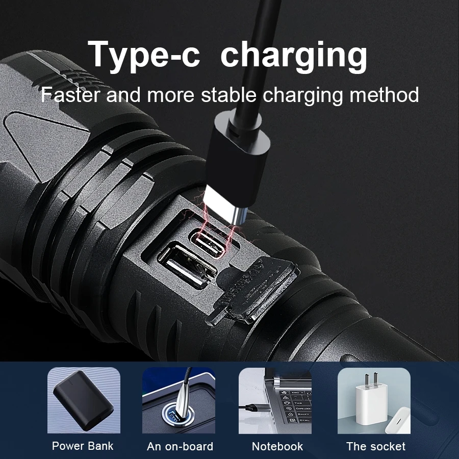 Ultra Powerful LED Flashlight 600W LED Super Bright Torch Rechargeable Lamp Tactical Lantern Long Battery Capacity Camping Light