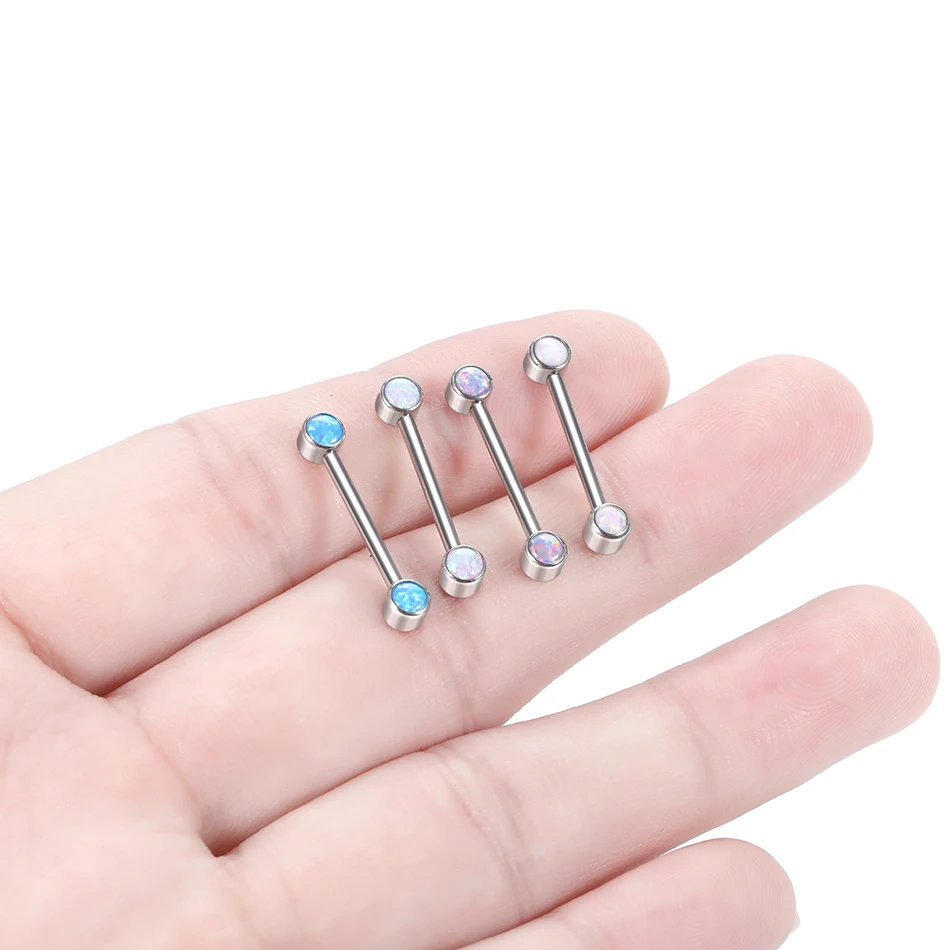 1PC Titanium 14G Nipple Barbell Rings Opal Bezel Set Internal Thread Nipple Shield Mamilo Piercings Sexy Women Jewelry 12/14/16