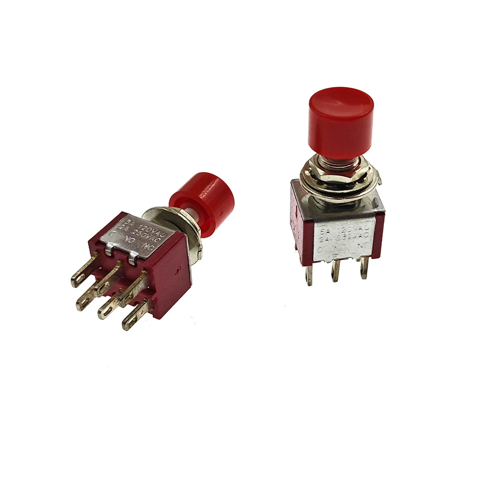 

1PCS PS-202 6 Pins SPDT Momentary AC 2A/250V 5A/120V Push Button Pushbutton Switch 1 NO 1 NC