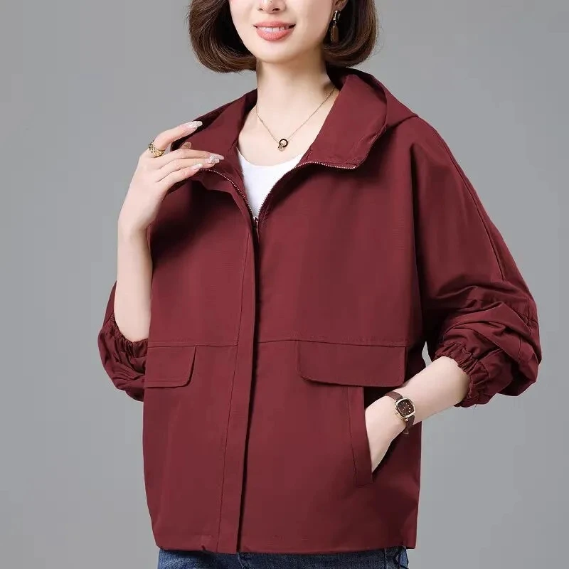 2025 Spring Autumn New Women's Korean Version Middle-aged Mother's Coat Loose Casual Female Fashion Jacket Hooded Joker Outwear