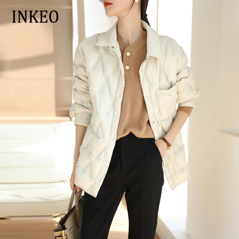 

Causal Oversized 90% white duck down jacket Overshirt Women ivory Olive green Warm Thick shirt jacket 2023 Autumn Winter 3O019