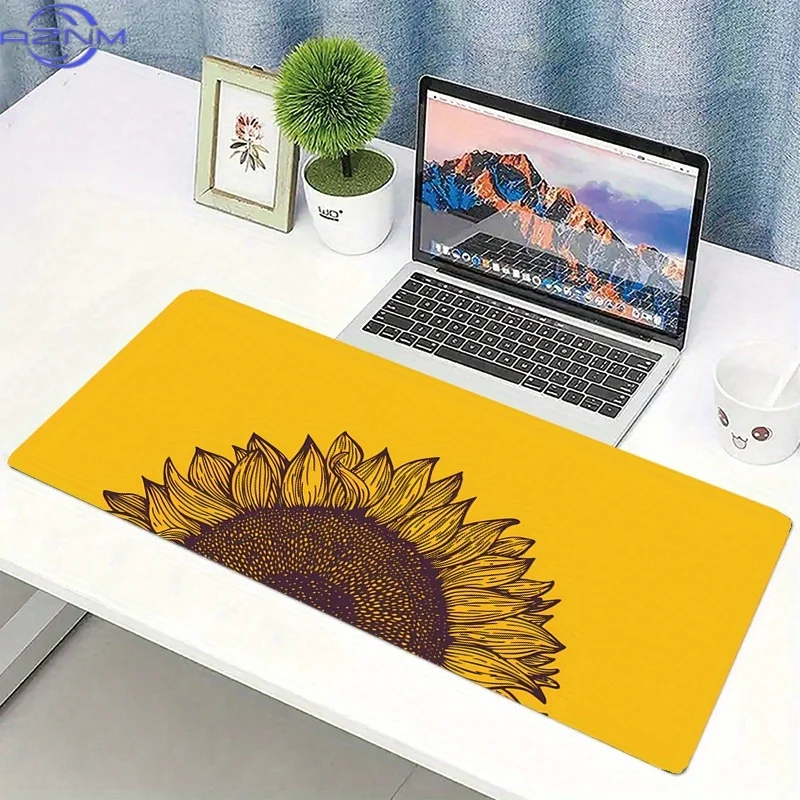 Large Yellow Sunflower Mouse Pad, Perfect for Office Desks, Featuring a Stitched Edge And a Non-Slip Rubber Base. Measures  cm,