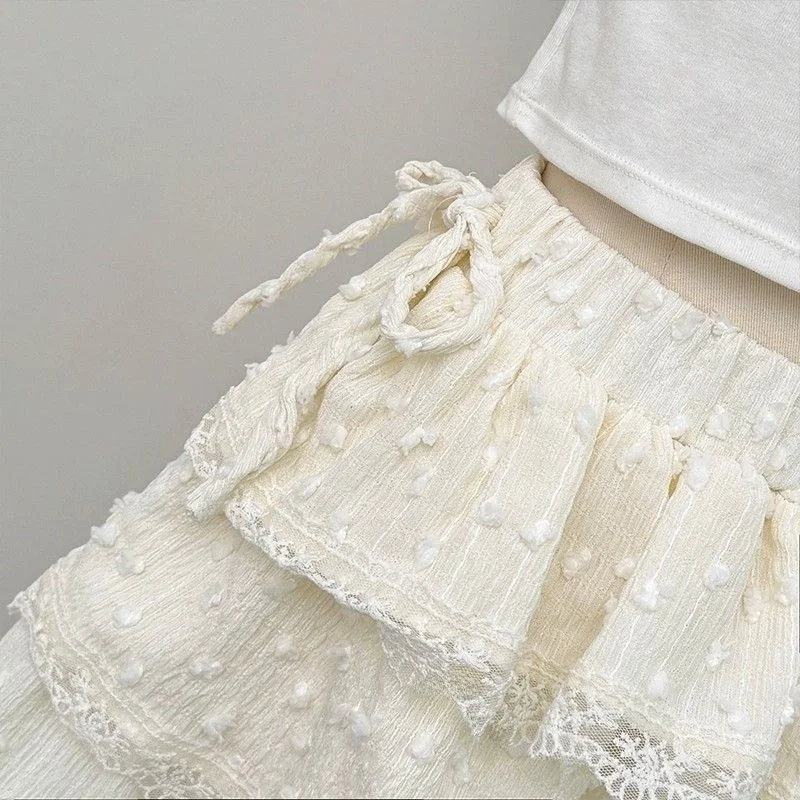 

Короткая юбка А-силуэта с высокой талией, кружевными вставками и плиссировкой, женская, осенняя, милая, с защитой от просвечивания