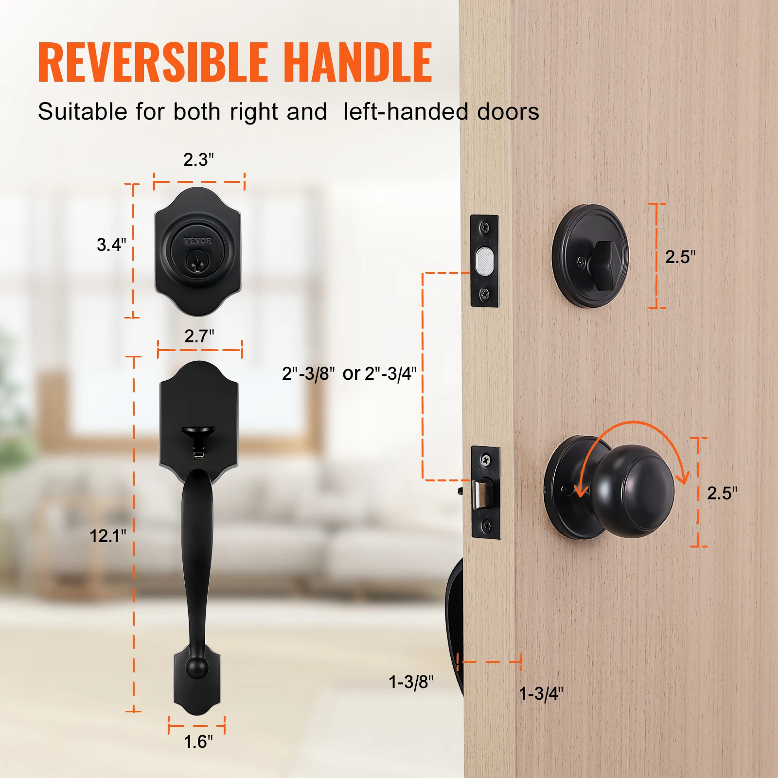 Imagem -06 - Vevor-front Door Handle Deadbolt Grupo Front Door Lock Conjunto com Botão Interior Espaçamento Buraco Ajustável Único Cilindro Handleset