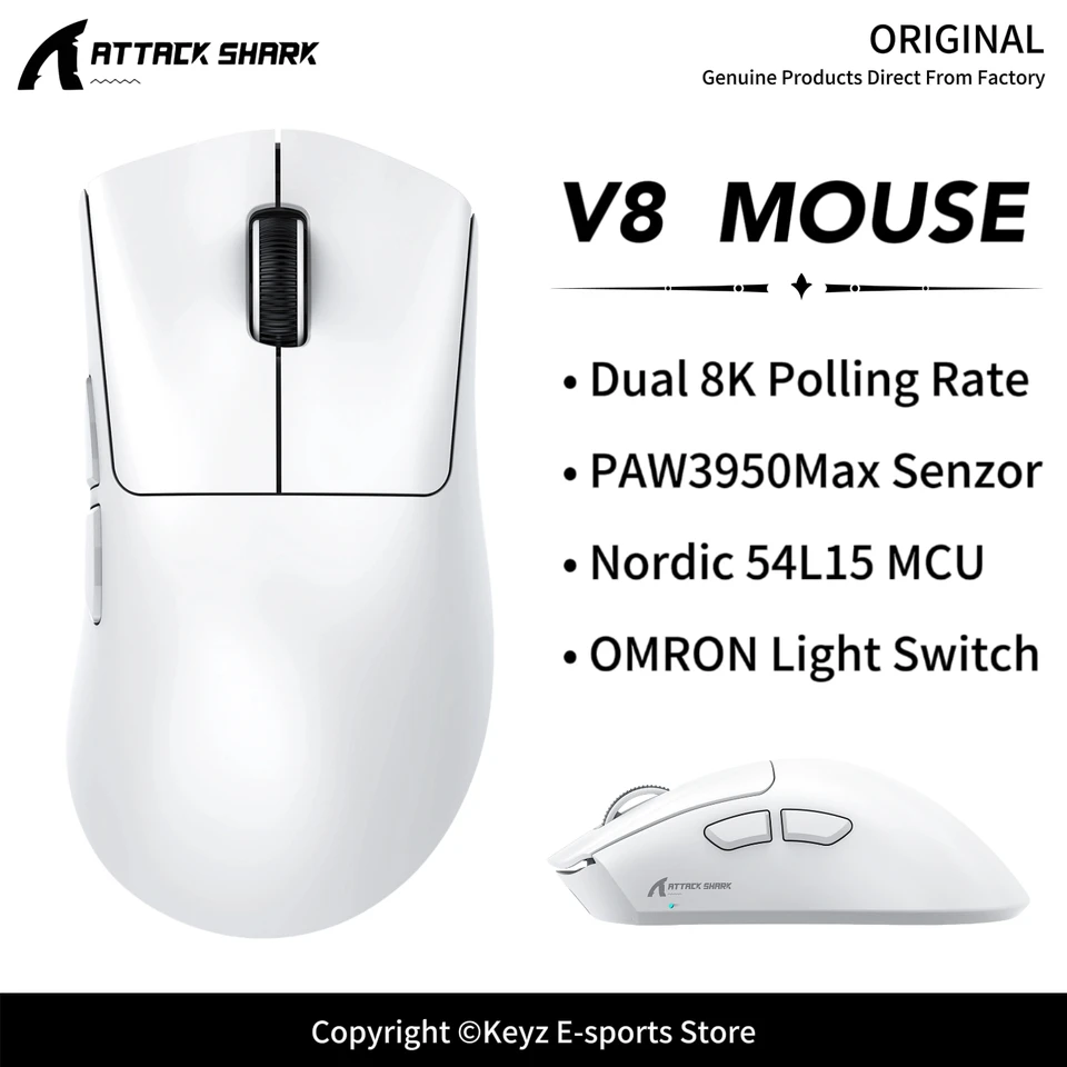 ATTACK SHARK PAW3950 トライモードマウス ATTACK SHARK V8 Dual 8K Lightweight Mouse PAW3950Max Sensor