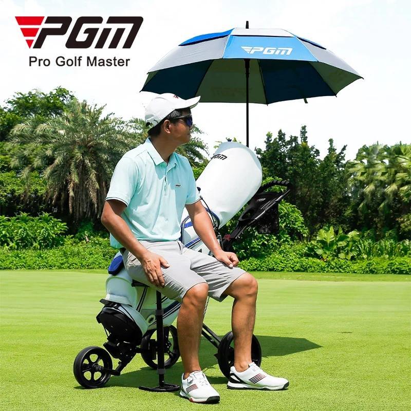 3-Wheel Foldable Aluminum Golf Cart, Lightweight Trolley with Seat,Smooth Roll for Easy Course Transport and Storage