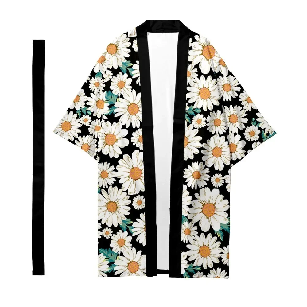 

Japanese Long Kimono Men Daisy Print Cardigan Women Casual Fashion Samurai Kimono Shirt Stylish Yukata Jacket Bathrobes Haori