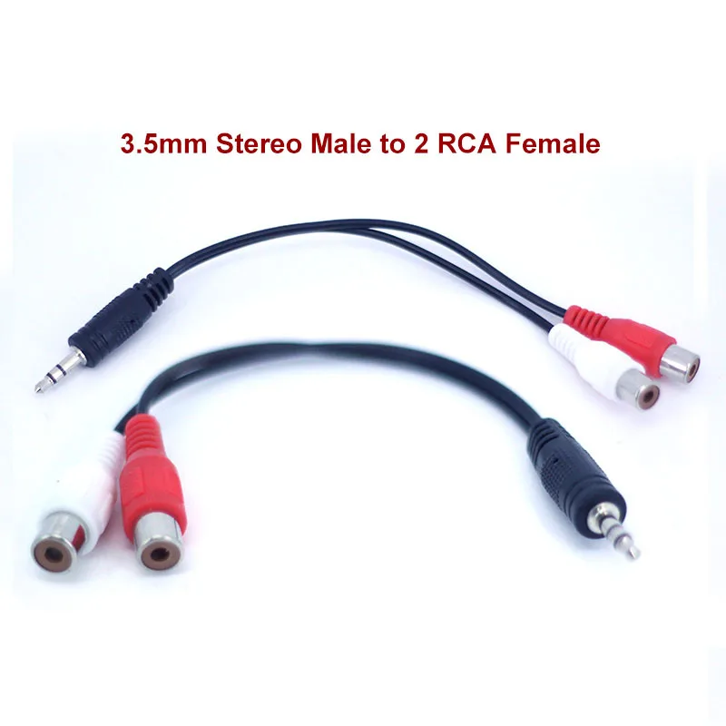 18cm Dual RCA Audio Cable to 3.5mm Stereo 3pole Jack Male to 2 RCA Female plug connector RCA Converter Adapter red black W1