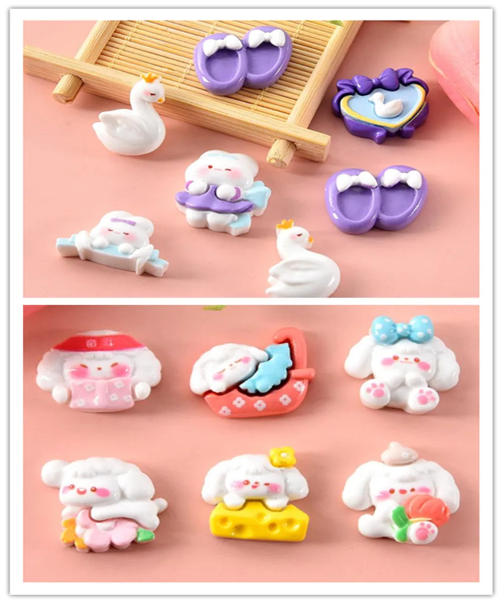 

100pcs Cute Cartoon Rabbit Puppy Flat Back Resin Cabochons Scrapbooking DIY Jewelry Crafts Headdress Accessories