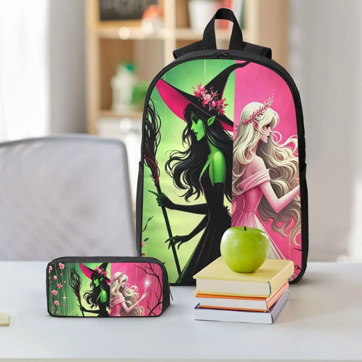 Wicked Movie Gothic Fairy Tale Backpack Student BookBag School Bag Shoulder Bags 3ps Insulated Lunch Bag Pencil Case