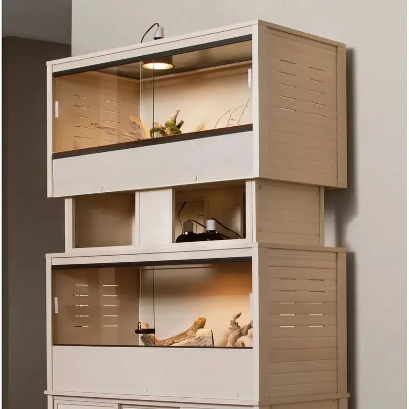 Factory Wholesale Stackable Wooden Reptile Enclosure, Multi-Tier Terrarium with Glass Front