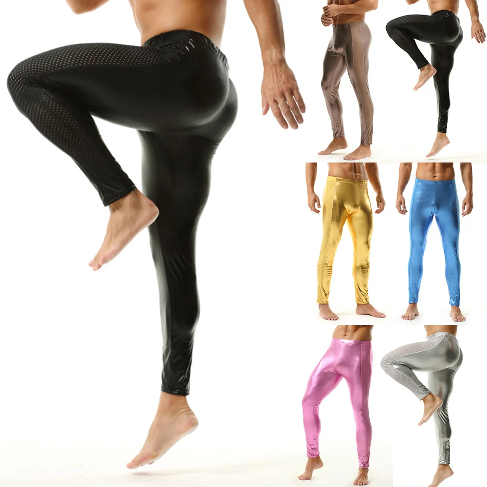 Sexy Mens Lingerie Elastic Underwear Shiny Sweatpants Breathable Trousers Male Mesh Breath Slim Fit Stretch Leggings