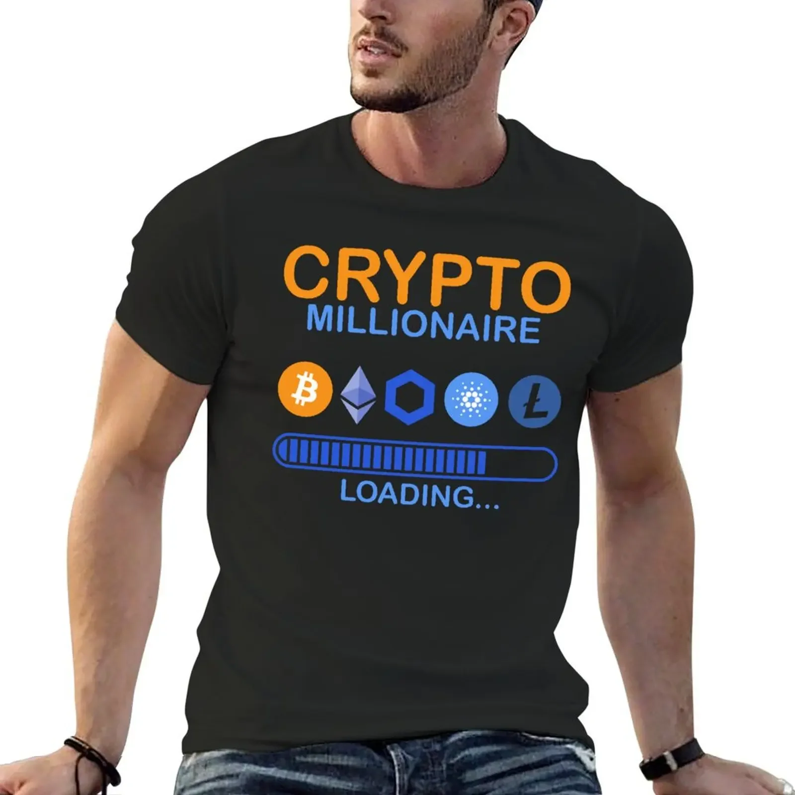 Crypto Millionaire Loading, Crypto, Crypto Investor T-Shirt korean fashion plus sizes street wear black t-shirts for men