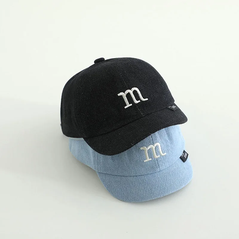 

m-Letter Baby Peaked Hat Kids Blue Denim Baseball Cap 1-3Year Toddler Duck Tongue Hats Fashion Children Outdoor Sunshade Visors
