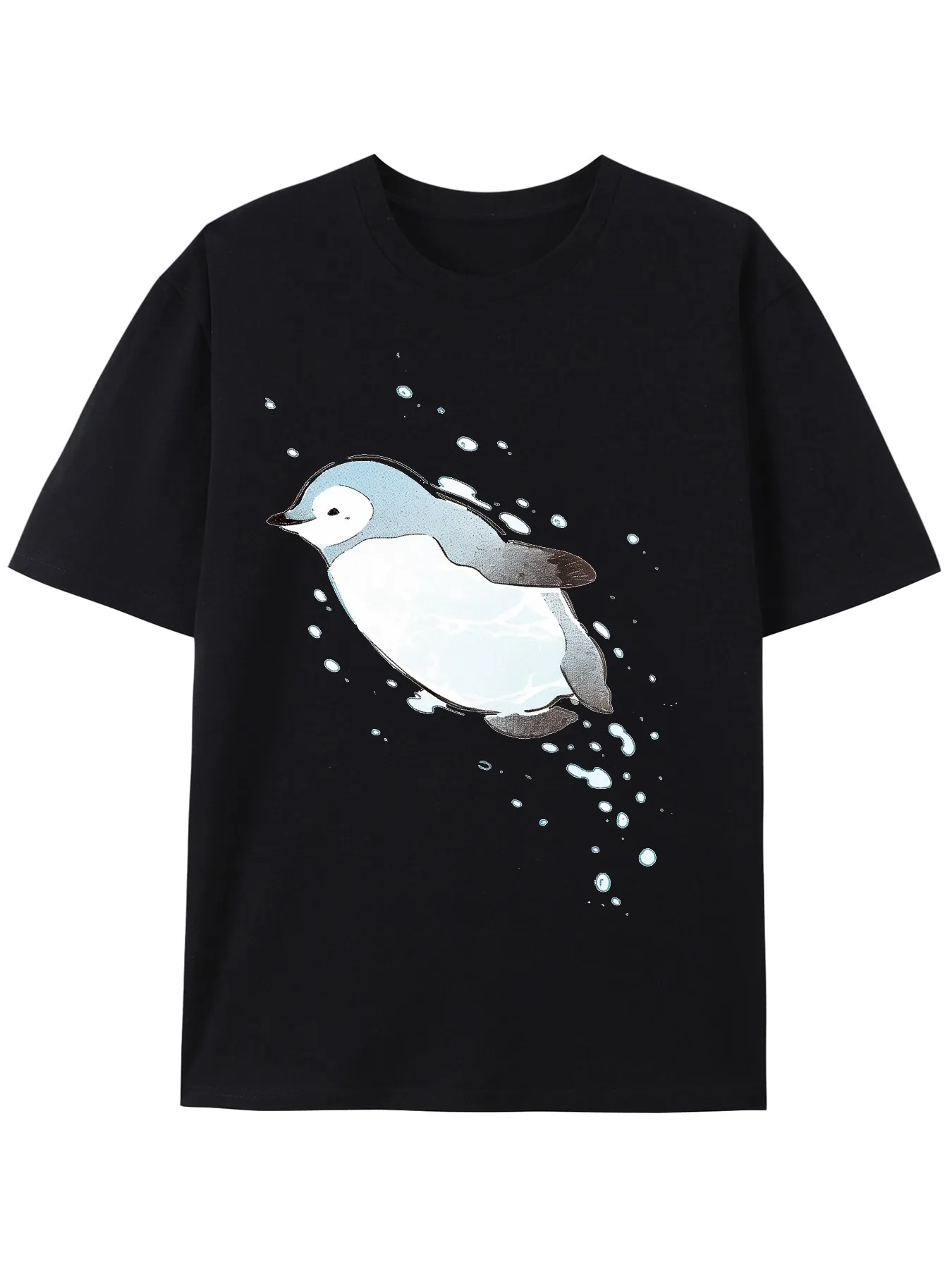 Black T-Shirt with Cute Penguin Graphic Design - Comfortable and Stylish Short Sleeve Tee for Men