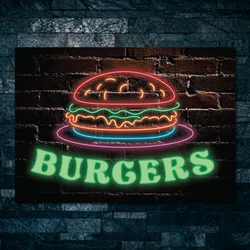 Burger neon, Burger led, Fast food neon Sign wall Decor Metal Plaque