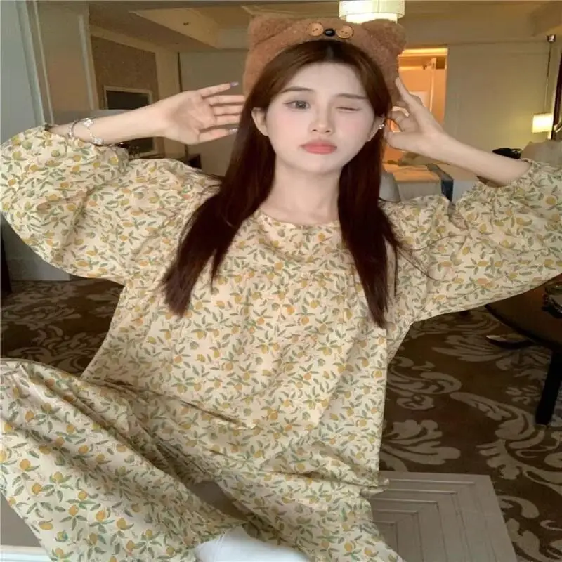 핫 뉴 파자마 세트 여성용 파자마 세트 여성용 따뜻한 겨울 파자마 레트로 패셔너블 홈웨어, 귀엽고 부드러운 파자마 세트