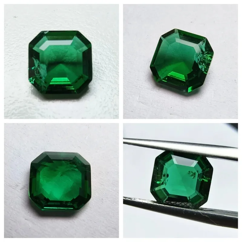 Handgeschliffene, im Labor gezüchtete Sambia-Smaragde, hydrothermisch hergestellt, verschiedene Formen mit Einschlüssen und Rissen innen, wählbar, AGL-Zertifikat – Detail 19