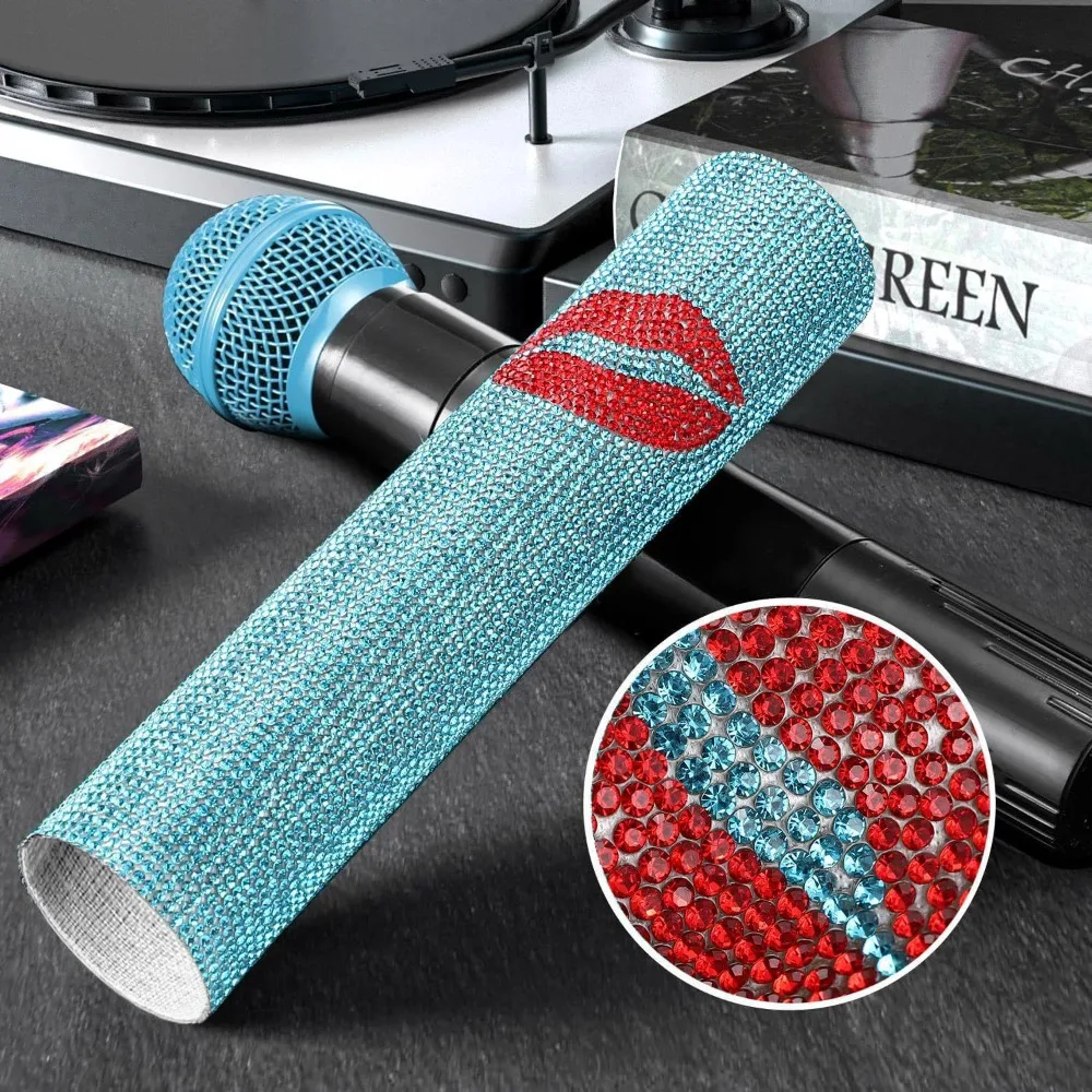 Wireless Microphone Rhinestones Microphone Cover Gold Silver Bling Bling Microphone Decorative Sleeve Sparkly Colorful