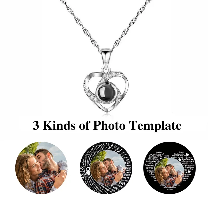 Custom Photo Necklace Heart Projection Necklace I Love You 100 Languages Necklace Personalized Love Pendant Customized Gift