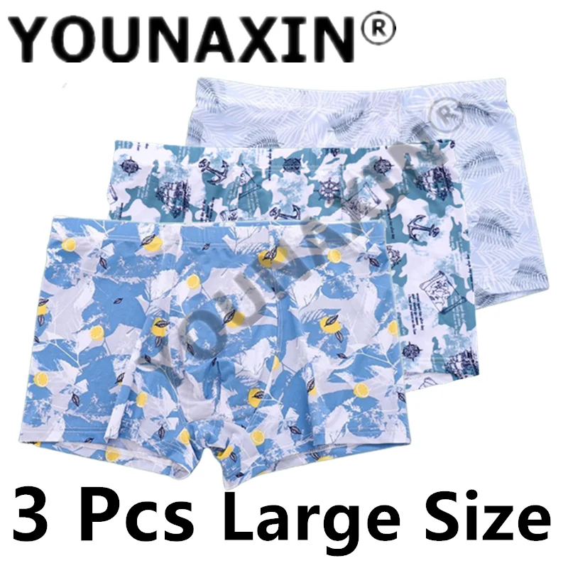 3 Piece Big Size Boy Undies Ice Silk Underwear Men Underpants Print Sexy Lingerie Boxers Briefs Shorts Bottom Knickers Panties