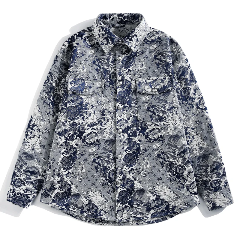 Long Sleeve Men's Loose Fit American Retro Casual Embroidered Shirt Jacket Thin Spring Autumn New Trend Brand Fashion Urban D...