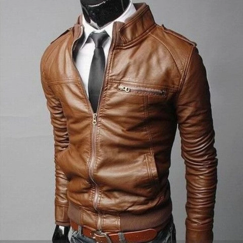 

2025 Spring Autumn Winter New Men's PU Leather Jacket Men's Fashion Biker Style Slim Fit Business Casual Jacket