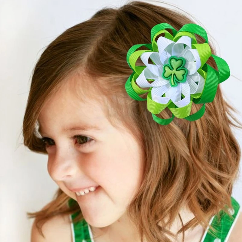 Irish Festival Hair Bows Ribbed Ribbon Hair Clips Fashionable Hair Barrettes Hair Accessories Trendy Hair Pins for Girls