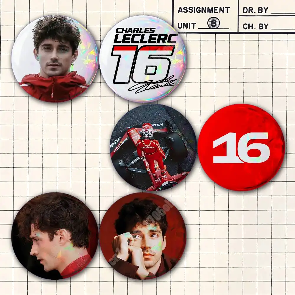 C-Charles 16 L-Leclerc Racing Driver Button Badge 2PC Sets for Bags & Clothes & Accessories Metal Pin Creative Gift