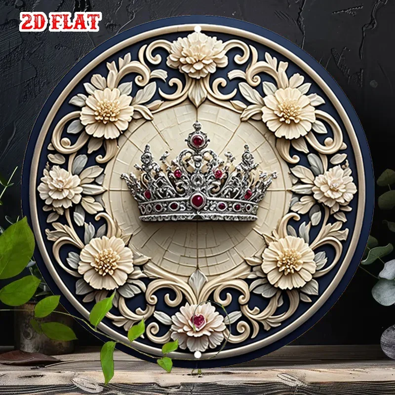 CIFBUY Vintage Royal Crown Floral Aluminum Wall Art Waterproof Wear Resistant Decor for Living Room Bedroom Cafe Home Office