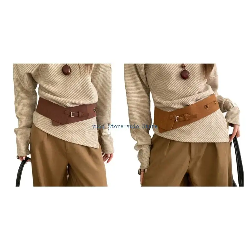 

X7XB Wide Belt Retro Clasp Sash for Slim Women Coffee Cameled Color