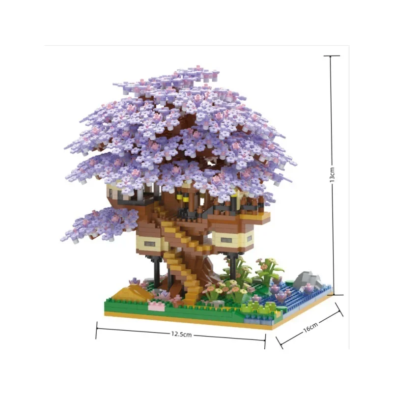 DIY Discoloration Cherry Blossom Flower Pink Tree House Train Assembly Building Blocks Classic Model Bricks Sets Kid Boy Girl
