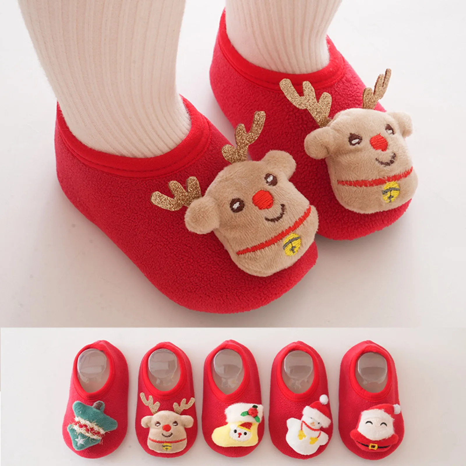 Christmas Baby Socks Shoes Newborn Warm Anti-slip Crib Floor Shoes Children Boy Toddler Foot Girl Infant Cute Xmas Kids Slippers