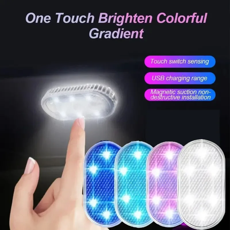 Car Interior Dome Light Finger Touch Sensor Mini LED Reading Lamp Roof Magnets USB Charging Atmosphere Dome Lamp Senser Tools Ne