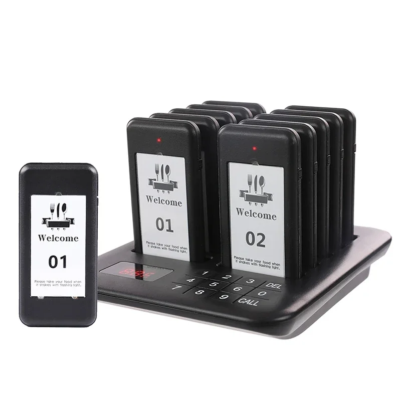 Style 1- Restaurant Pager + 10pcs Beeper Touch Panel Wireless Pagers Calling System Buzzer for Church Clinic Truck Nursery Event